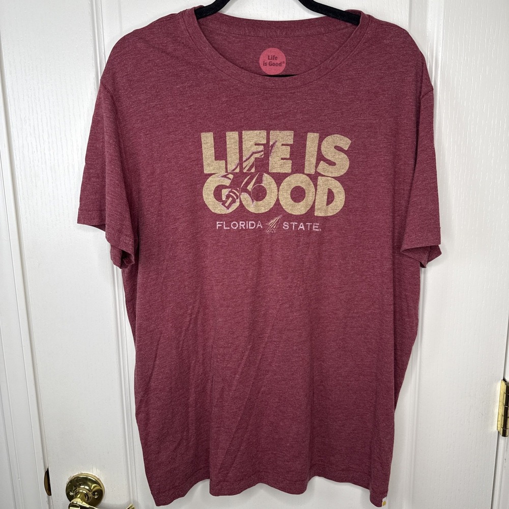 Life is Good Florida State Seminoles FSU Hooded Long Sleeve Cool Tee XL Garnet